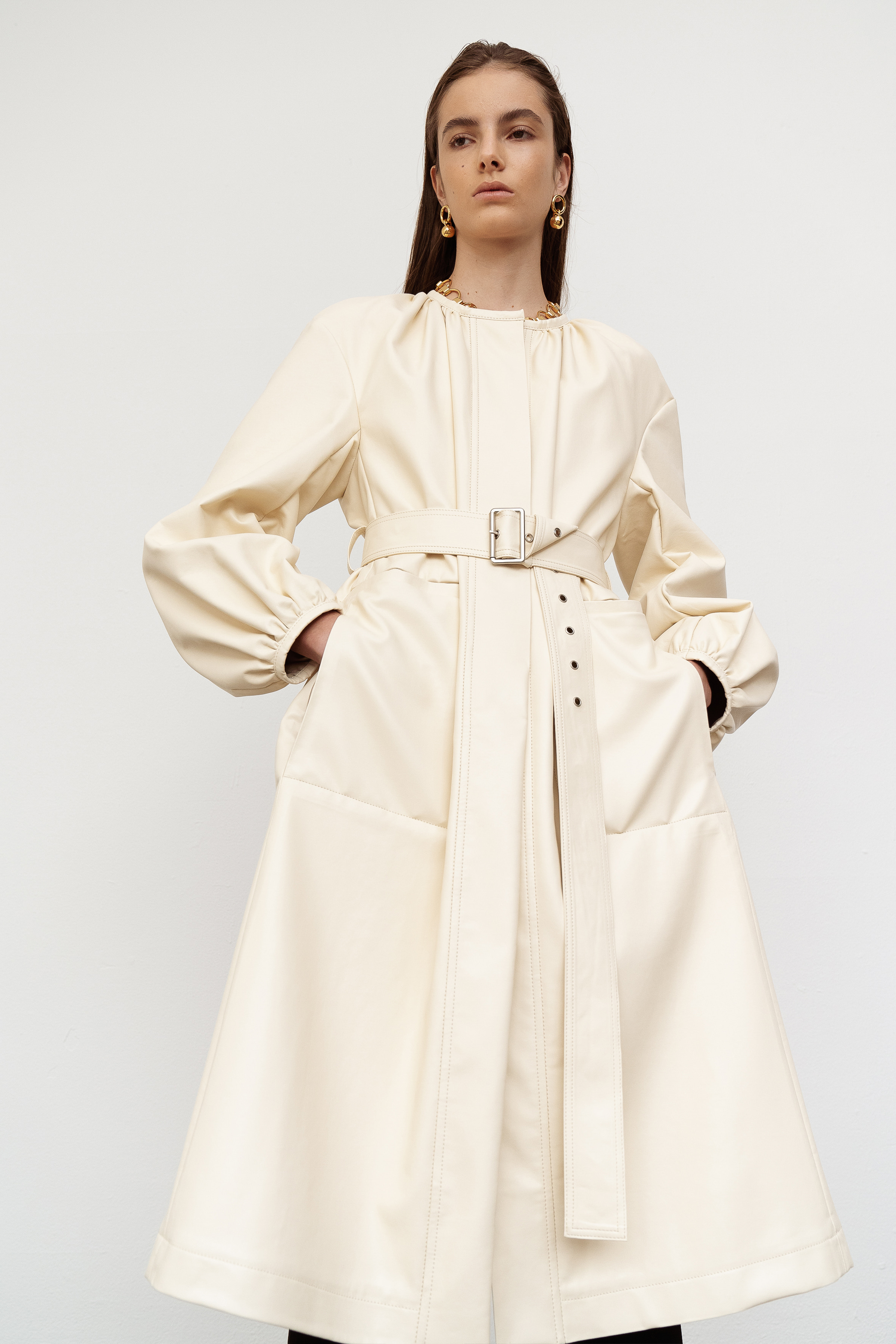 HIGH QUALITY LINE - Leather Belted Trench Coat