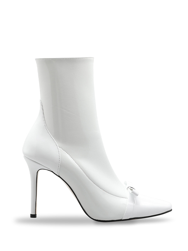 CAROLINE BOW ANKLE BOOTS - WHITE PATENT