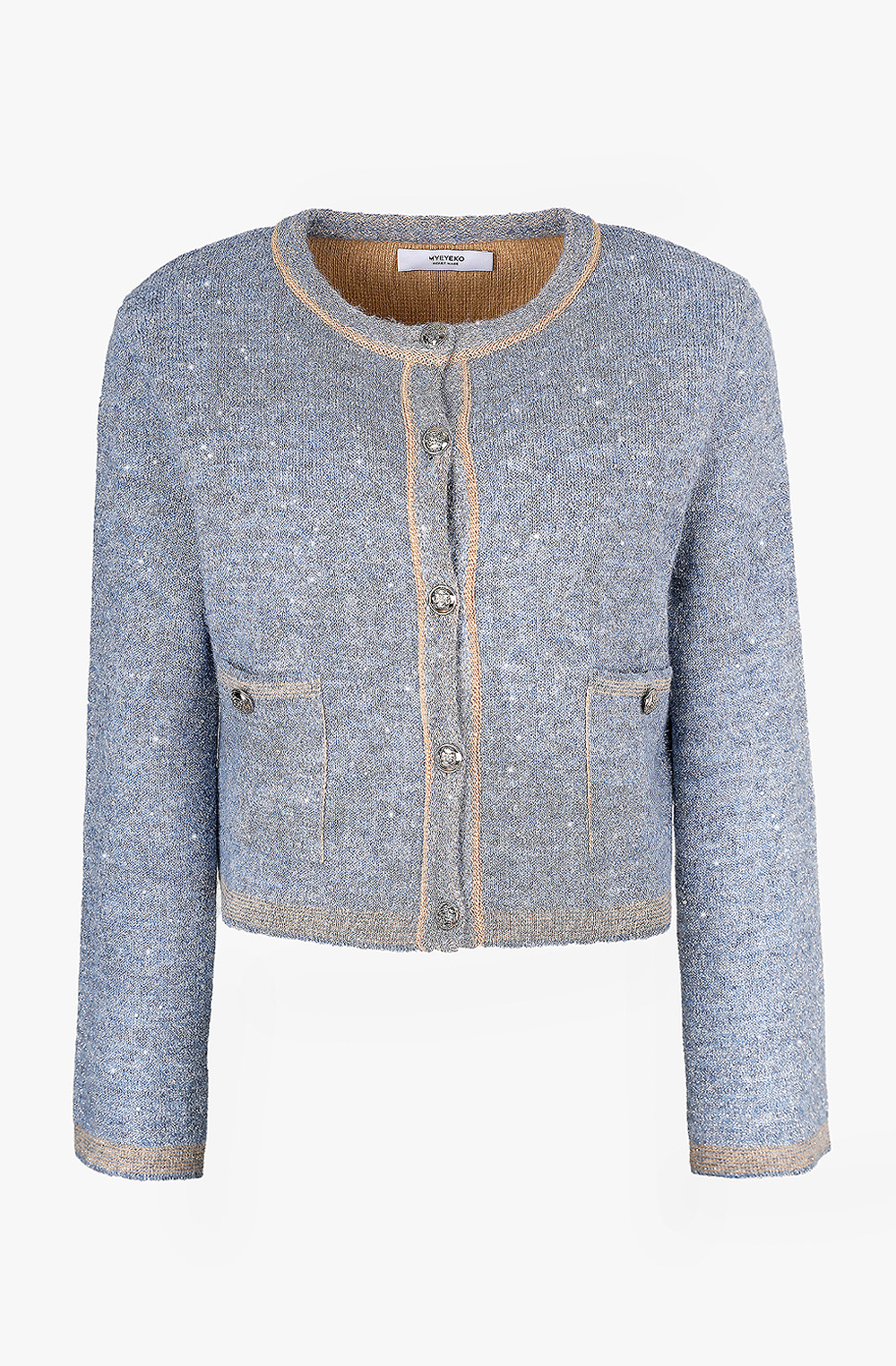 HIGH QUALITY LINE - Sequin Embellished Knit Jacket (POWDER BLUE)