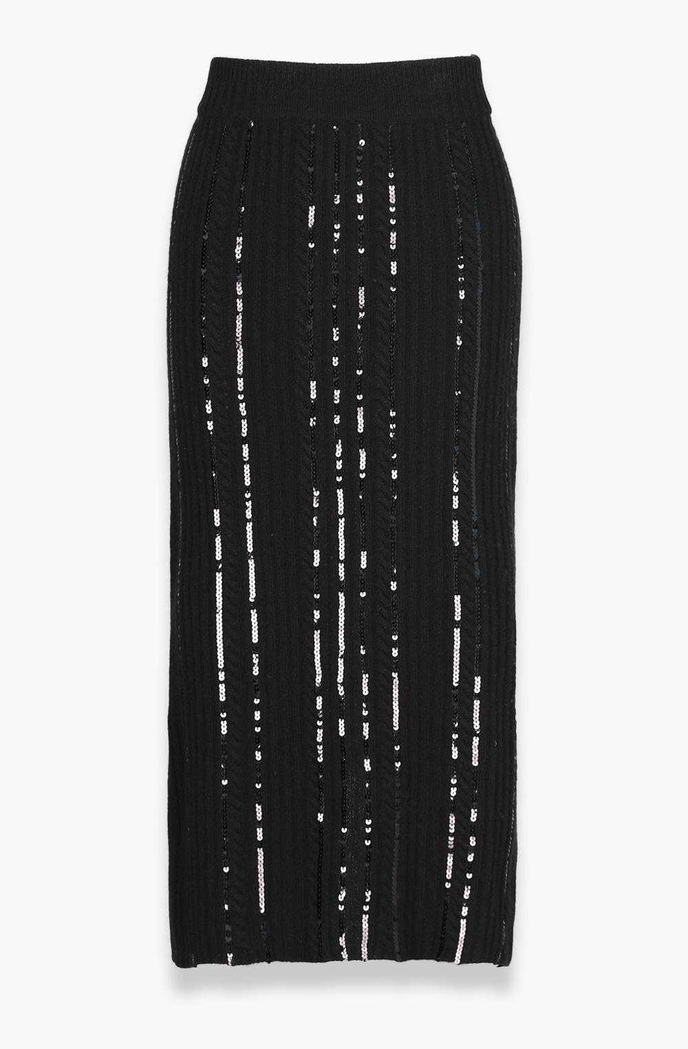 HIGH QUALITY LINE - Wool Cash Sequin Embellished Knit Skirt (BLACK)