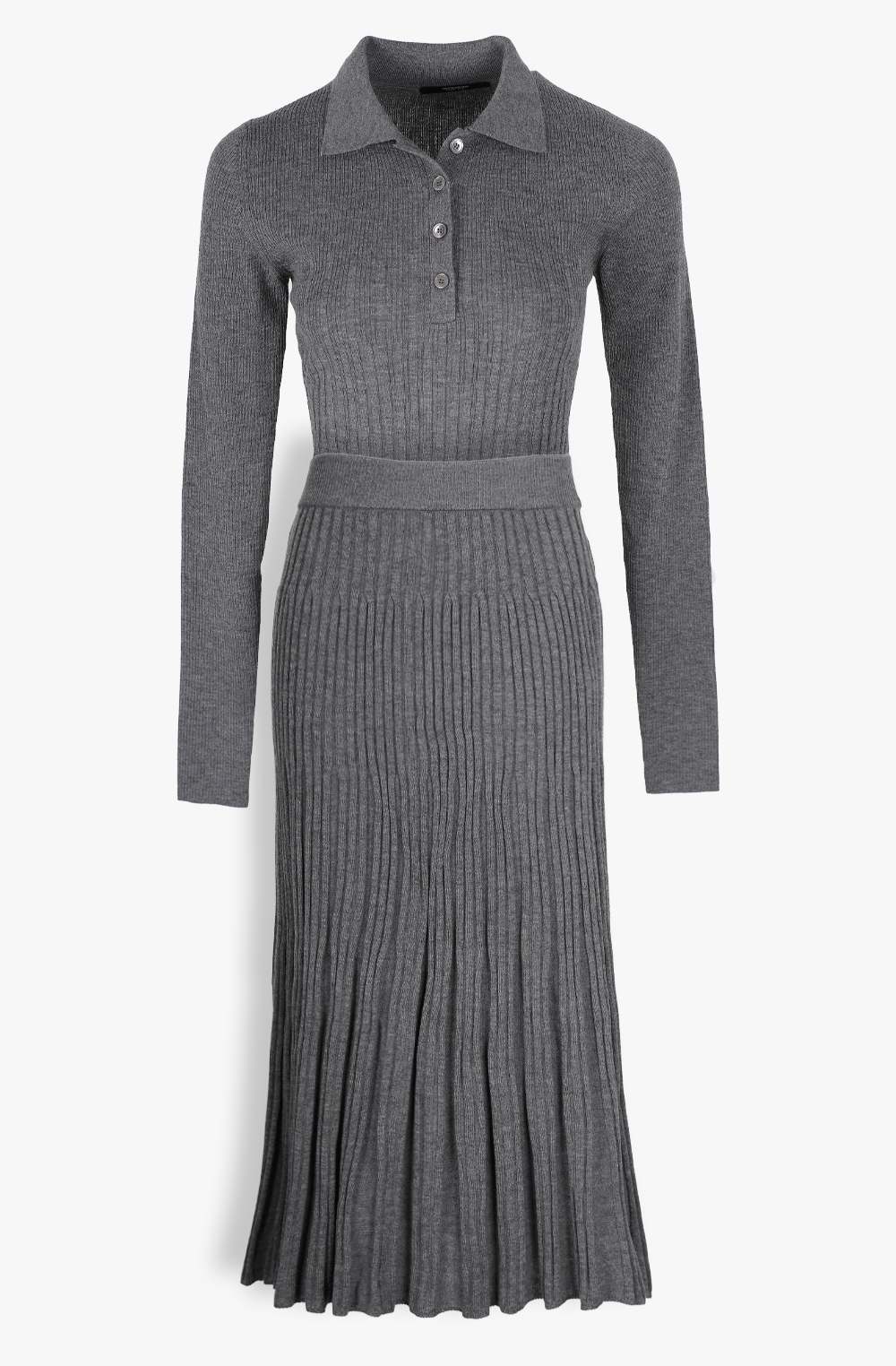 HIGH QUALITY LINE - LUXE RIBBED KNIT SHIRTS &amp; SKIRT Set (CHARCOAL GRAY) Superfine Merino Wool 100%