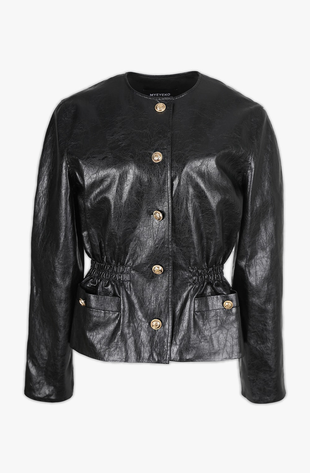HIGH QUALITY LINE - Collarless Faux Leather Jacket (BLACK)